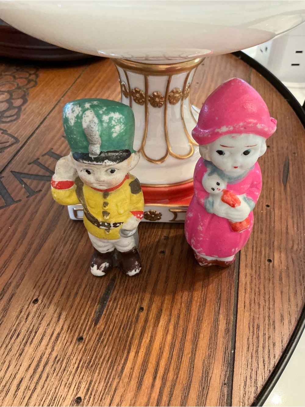 Vintage-Style Pink & Green Holiday Figurine Set